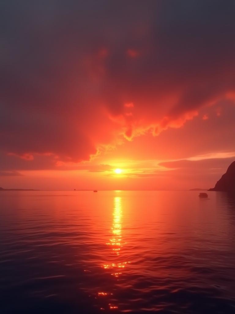 Dramatisk solnedgang over havet i Nord-Norge.